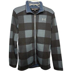 Under Armour‎ ColdGear Jacket Men's Small Blue Black Plaid Full Zip Fleece Warm